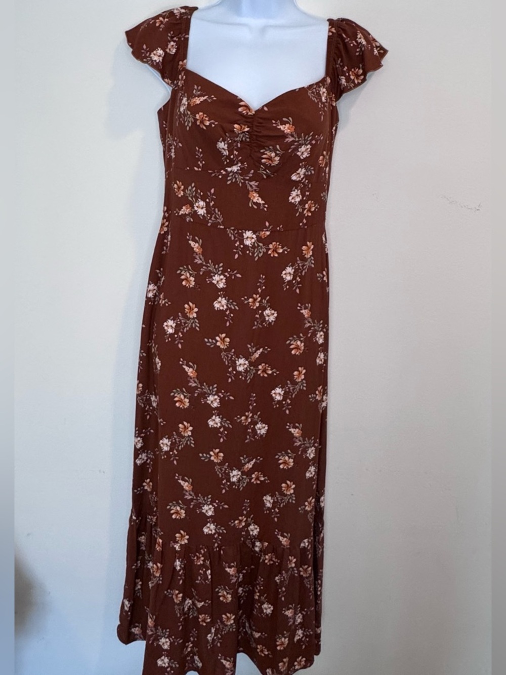 NWT Park & Fifth Loreto Brown Rust Floral MidMaxi Dress with Sweetheart Neckline